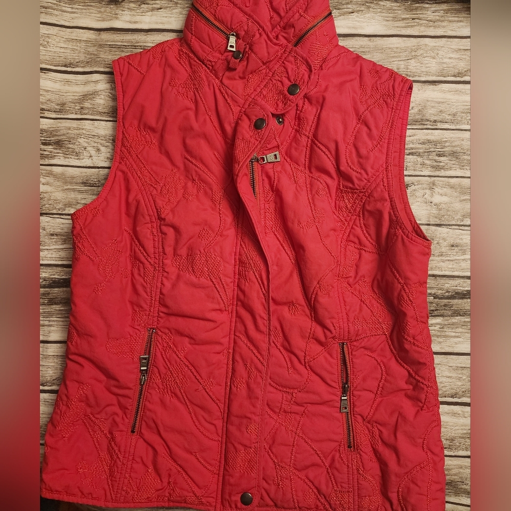 Blue Willi Pink Quilted Vest Womens XL Navy Stripes Full Zip Pockets Casual NWT.